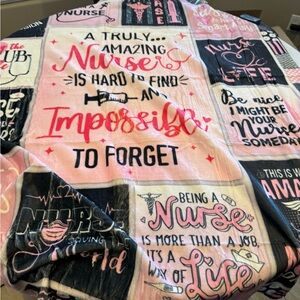 NWOT Large Pink Nurse-Themed Blanket Throw Never used
